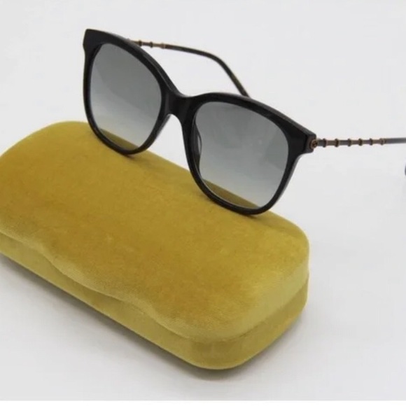 GUCCI WOMENS SQUARE BLACK GOLD GREY SUNGLASSES GG0654S-30008562-001 - Picture 2 of 12